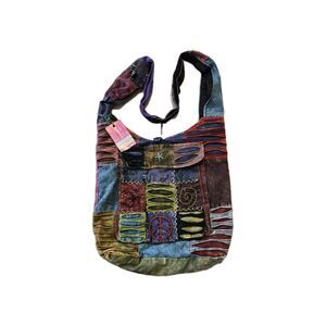 NWT RLB Fabrics Purse Patchwork Bag Peace Sign Boho Festival Groovy Nepal